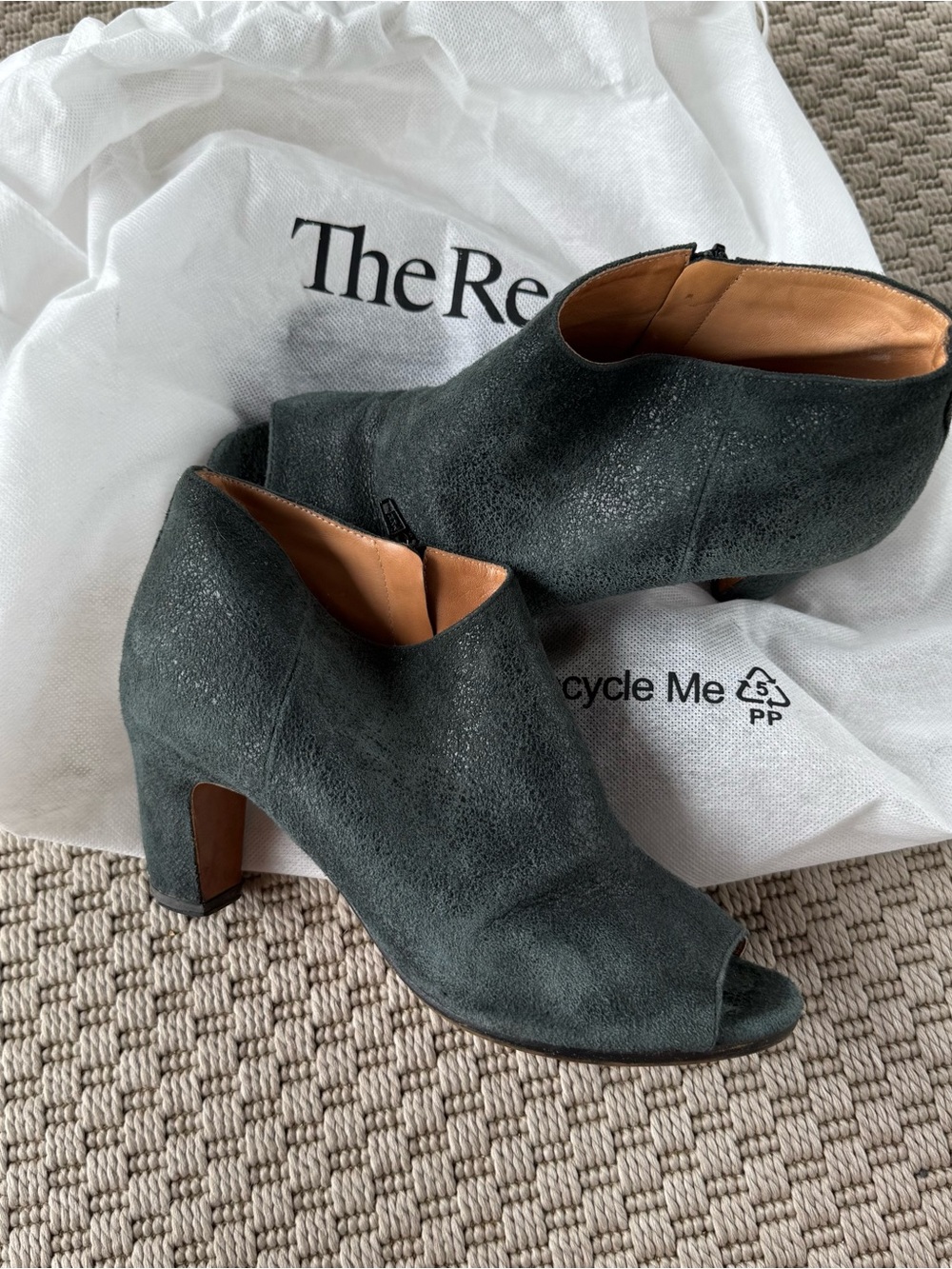 Maison Margiela cracked suede forest green open toe heel ankle boot shoes